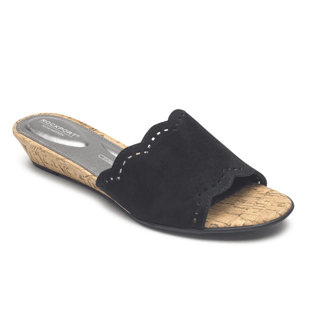 Rockport Slides For Womens Black - Total Motion Zandra Scallop - ME6531048